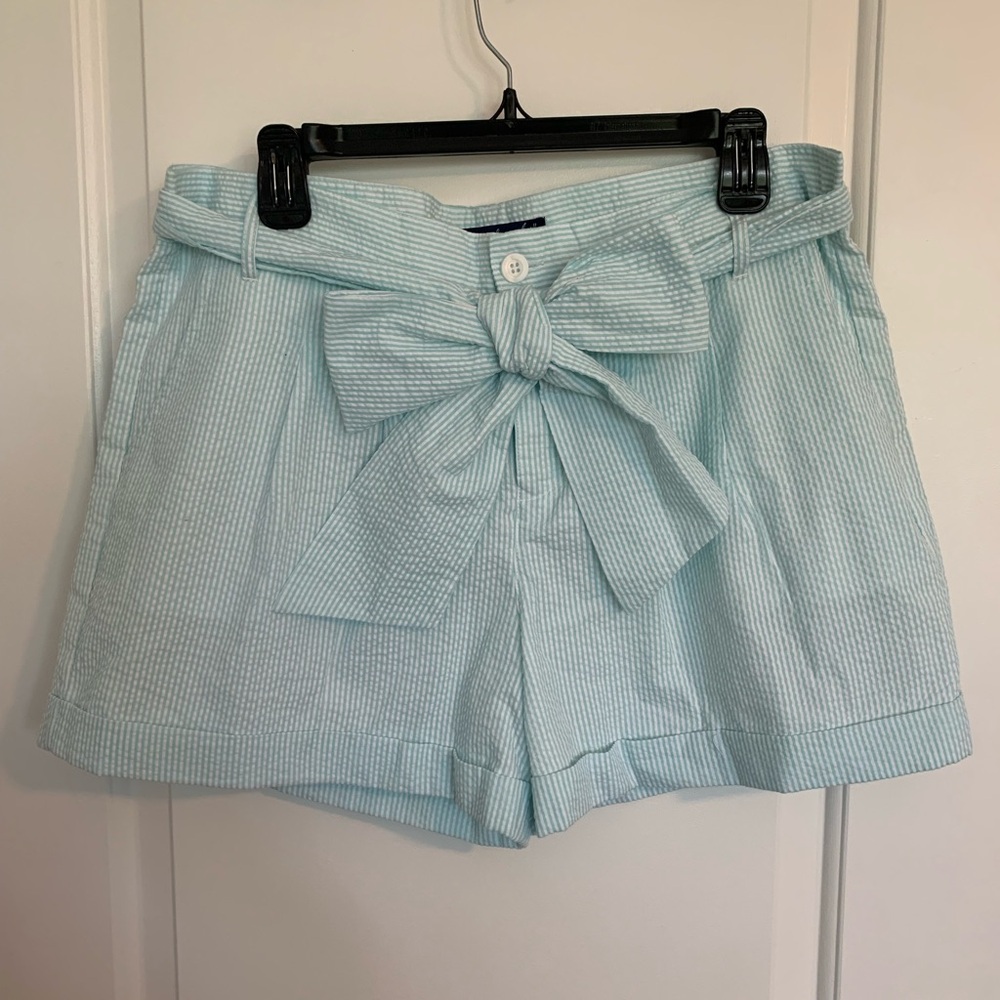 LJ Lauren James green and white seersucker bow shorts size XL. NWT